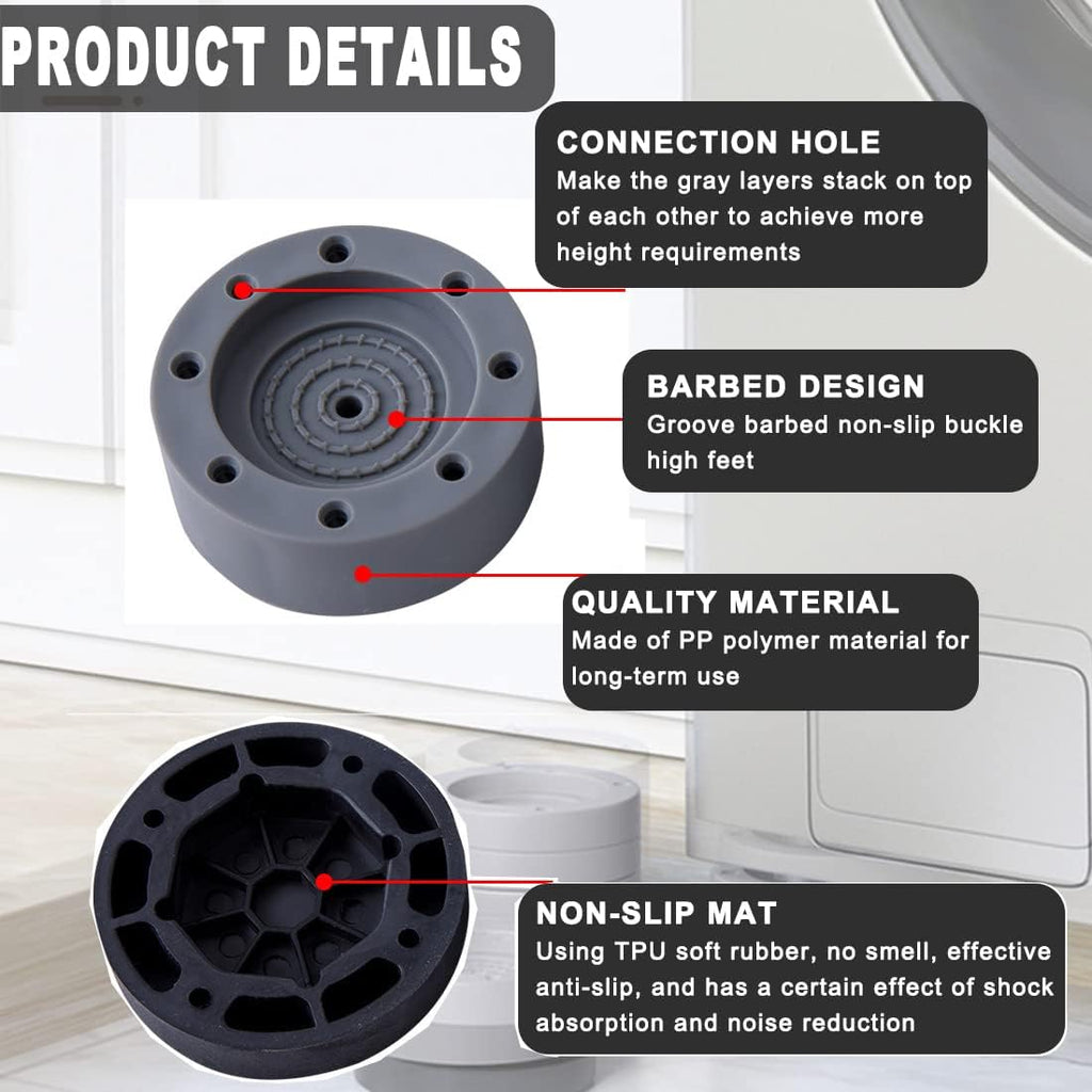 4Pcs Universal Anti-Vibration Non-Slip Supporting Pads Noise-Reducing Shockproof Rubber Feet Mats For Washing Machines, Dryers, Furniture, And More Household Items Avalable In 3 diffrent Sizes 3.5Cm, 6Cm, 8.5Cm