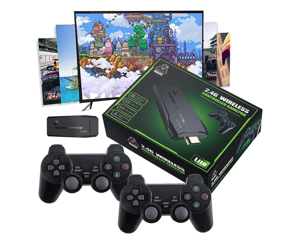 4K Ultra Retro Video Game Stick Pocket Arcade Console With 2 USB Wireless Game-pads 8 Bit Mini Retro Controller HD Dual Output Player With Built in 10000 Retro Classic Games For Kids And Adult Best for Christmas / Birthday / Thanksgiving / Valentine Gift