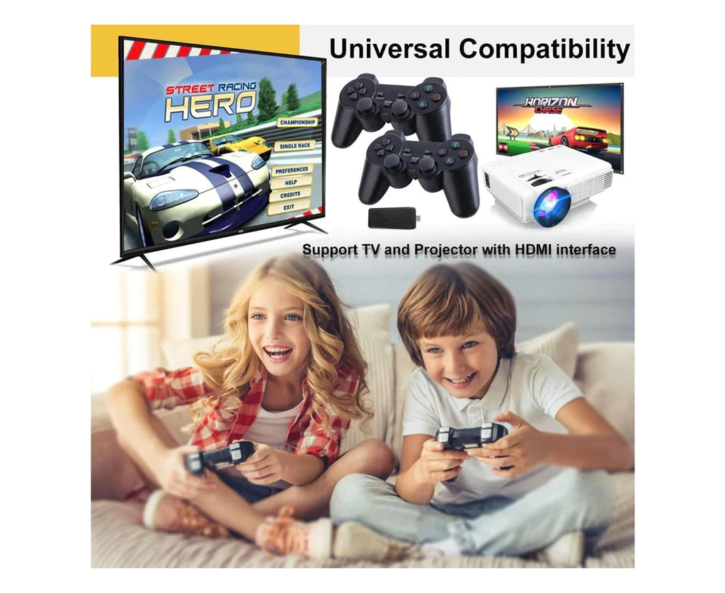4K Ultra Retro Video Game Stick Pocket Arcade Console With 2 USB Wireless Game-pads 8 Bit Mini Retro Controller HD Dual Output Player With Built in 10000 Retro Classic Games For Kids And Adult Best for Christmas / Birthday / Thanksgiving / Valentine Gift