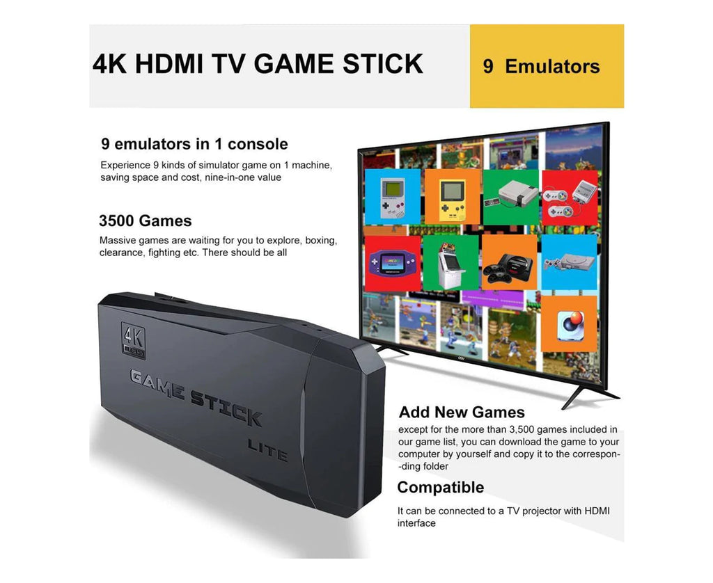 4K HDMI TV Retro Video Game Stick Game Gaming Console Pocket Arcade With 20000 Games & 2 Wireless Controller