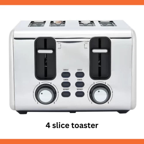 4 Slice Toaster - Silver Stainless Steel Browned Toast High Lift Kitchen