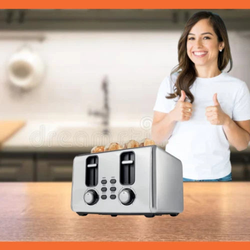 4 Slice Toaster - Silver Stainless Steel Browned Toast High Lift Kitchen