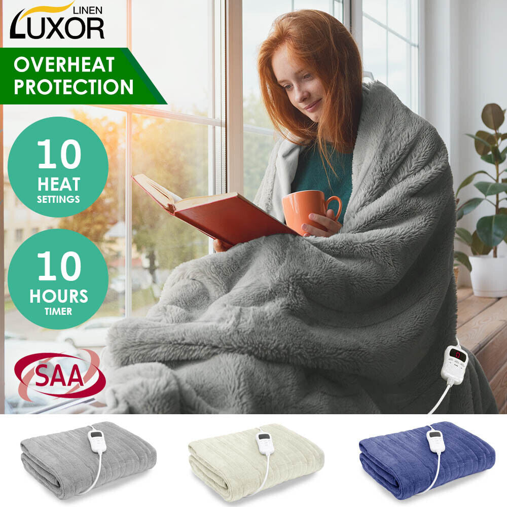 Luxor Washable Heated Electric Throw Rug 500GSM Coral Fleece Snuggle Blanket Winter