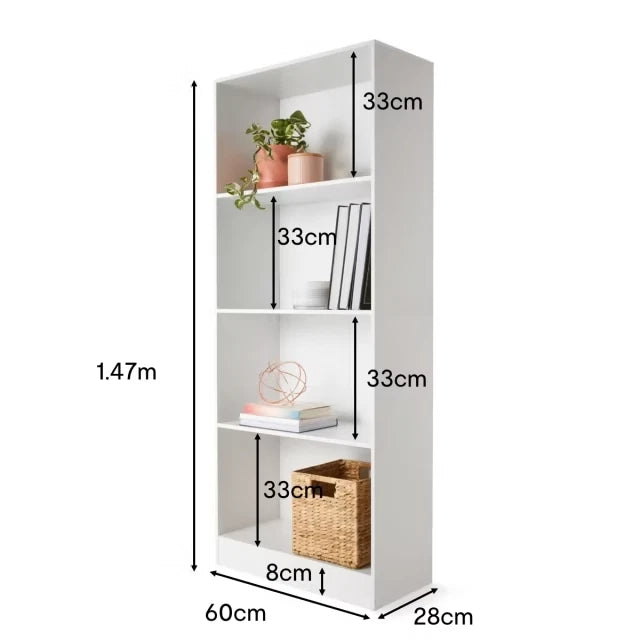 4 Tier Shelf Display Bookshelf Bookcase Storage White Rack Wooden Shelving AU