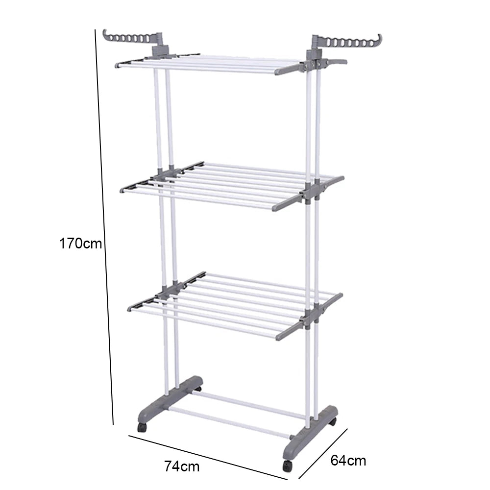 3 Tiers Foldable Garment Hanger Clothes Airer Drying Rack Laundry Support Horse