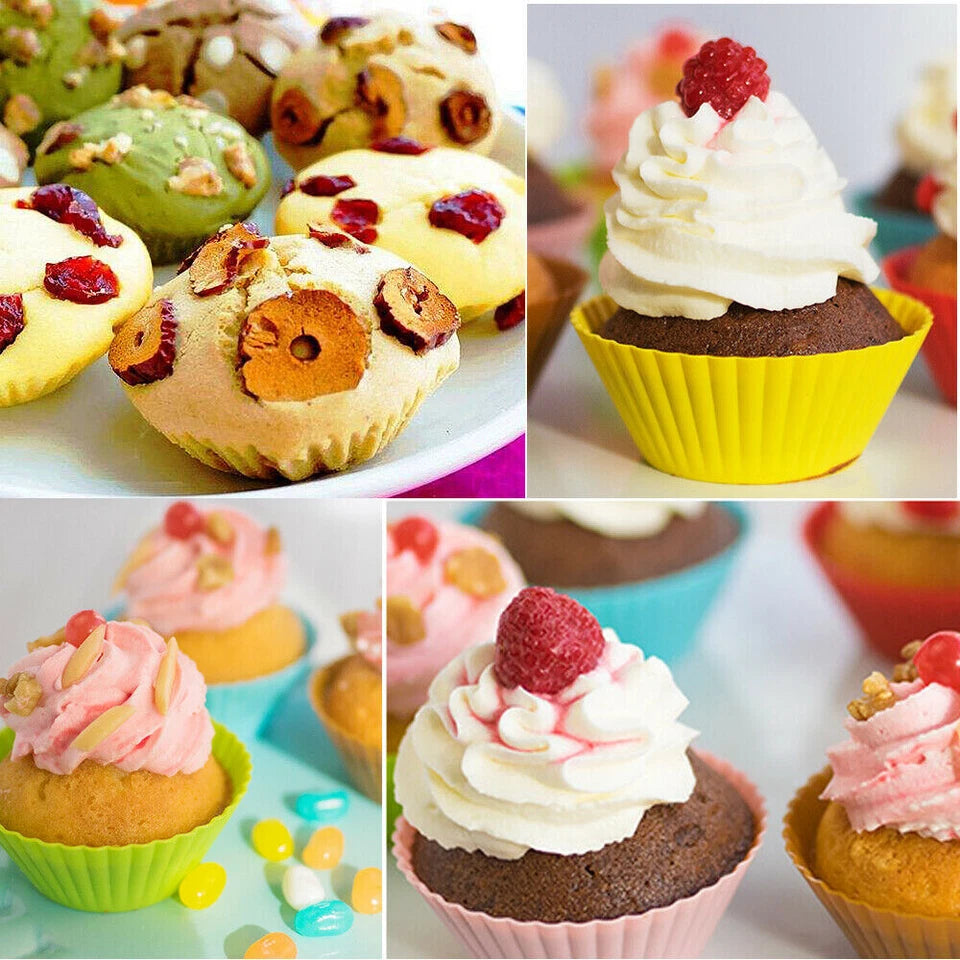 Up to 25x Round Cup Cake Silicone Baking Mould Cupcake Case DIY Bake Mold Muffin
