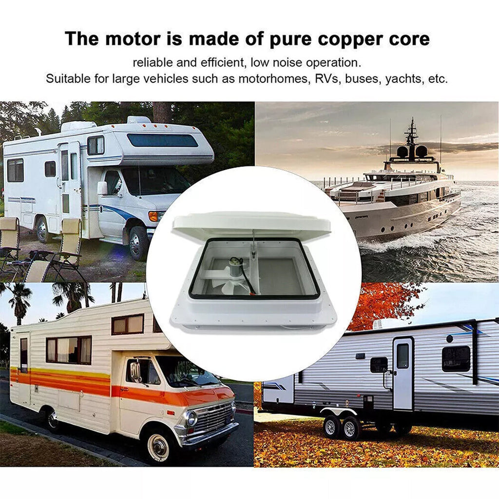 Caravan Roof Vent 355X355Mm 12V Fan RV Shower Hatch Flyscreen Motor Roof Vent