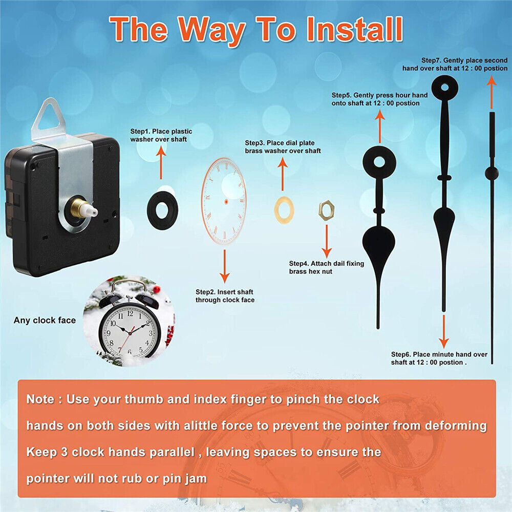 12Pcs Wall Clock Quartz Movement Motor Mechanism Long Spindle Hands Repair Kit