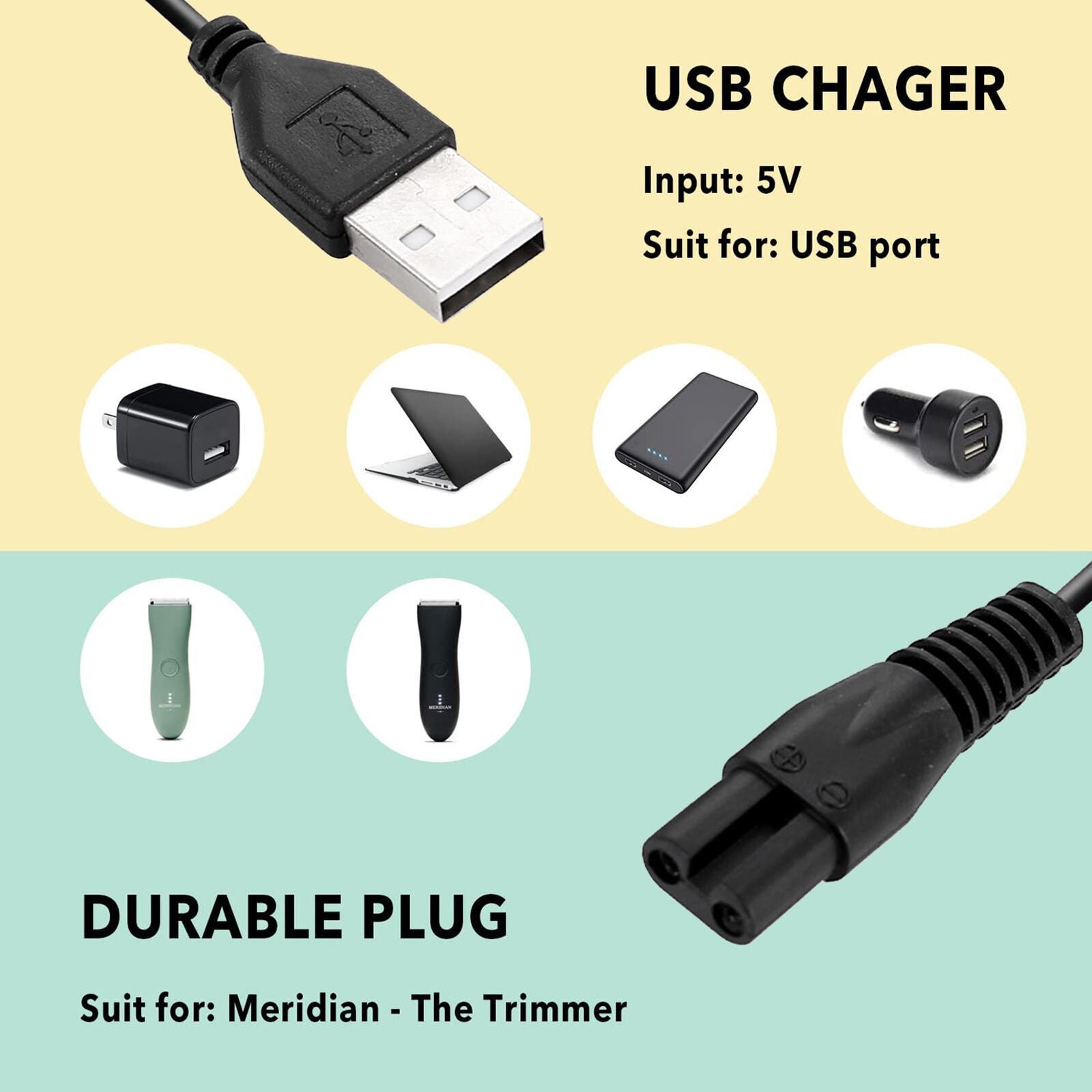 Charging Cable for Meridian Grooming Electric Shavers Trimmers