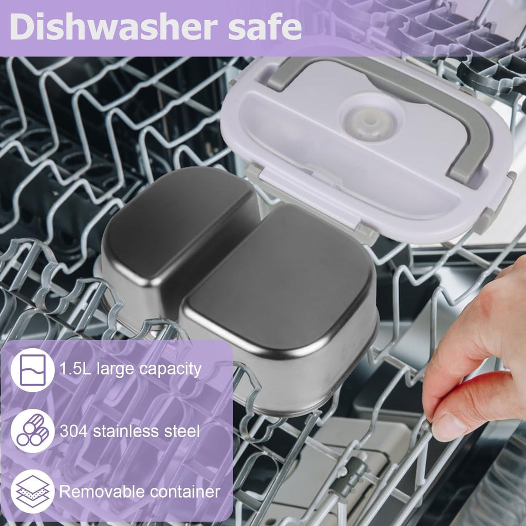 1.5L Portable Electric Heated Car Plug Heating Lunch Box Bento Fast Heating Food Warmer with Food Grade Stainless Steel Container