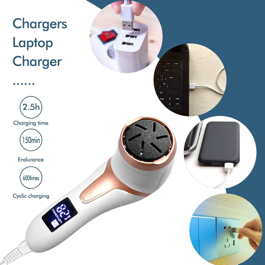 Electric Foot Grinder, Dual Speed Callus Remover Kit Vacuum Adsorption Waterproof Foot Grinder With 3 Replacement Sanding Roller Heads