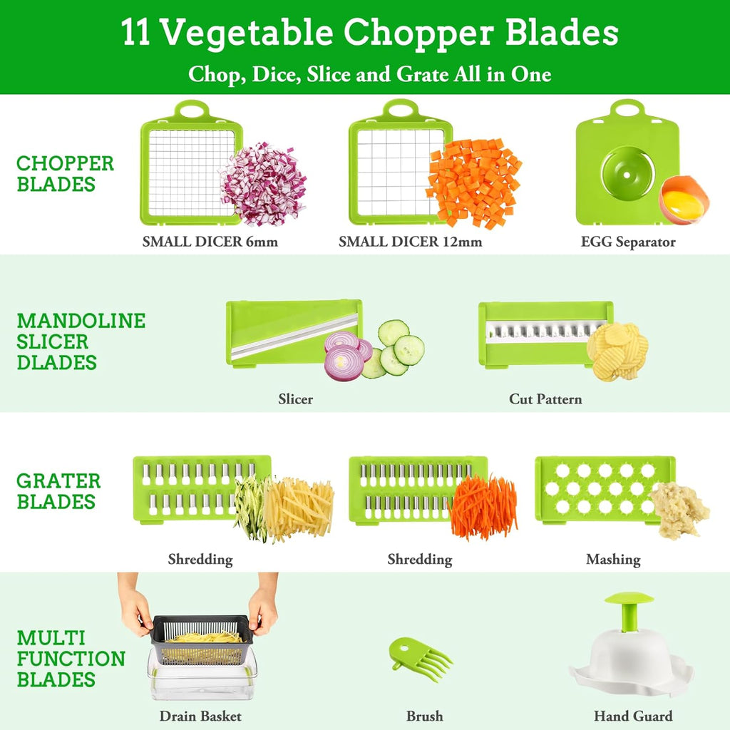 12-in-1 Multifunctional Vegetable Cutter Set - Precision Slicing, Dicing, Spiralizing, Excavating Onion Chopper, Salad Maker Carrot and Garlic With Container, All-in-One Effortless Kitchen Assistant