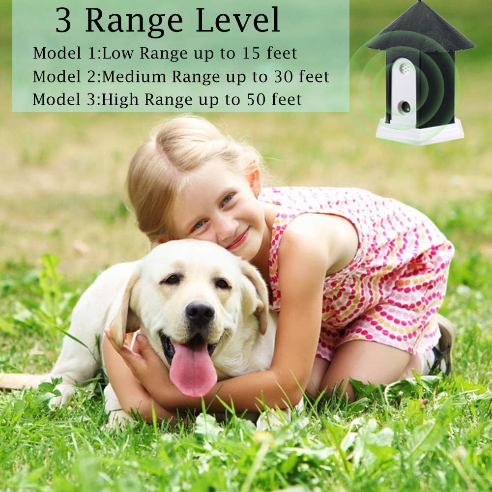 Ultrasonic Waterproof Dog Outdoor Anti Bark Controller Deterrent Training Repeller Device 3 Levels 50ft Adjustable Range For Home & Garden
