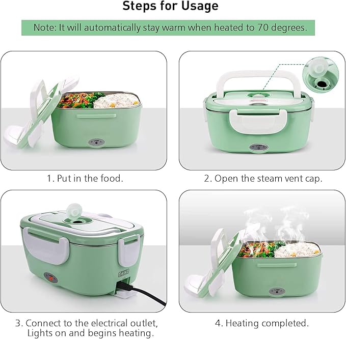 Portable Electric Lunchbox 1.5L | 2-in-1 Food Warmer with 360° Heating, Stainless Steel & Leak-Proof Design for Car/Office/Travel