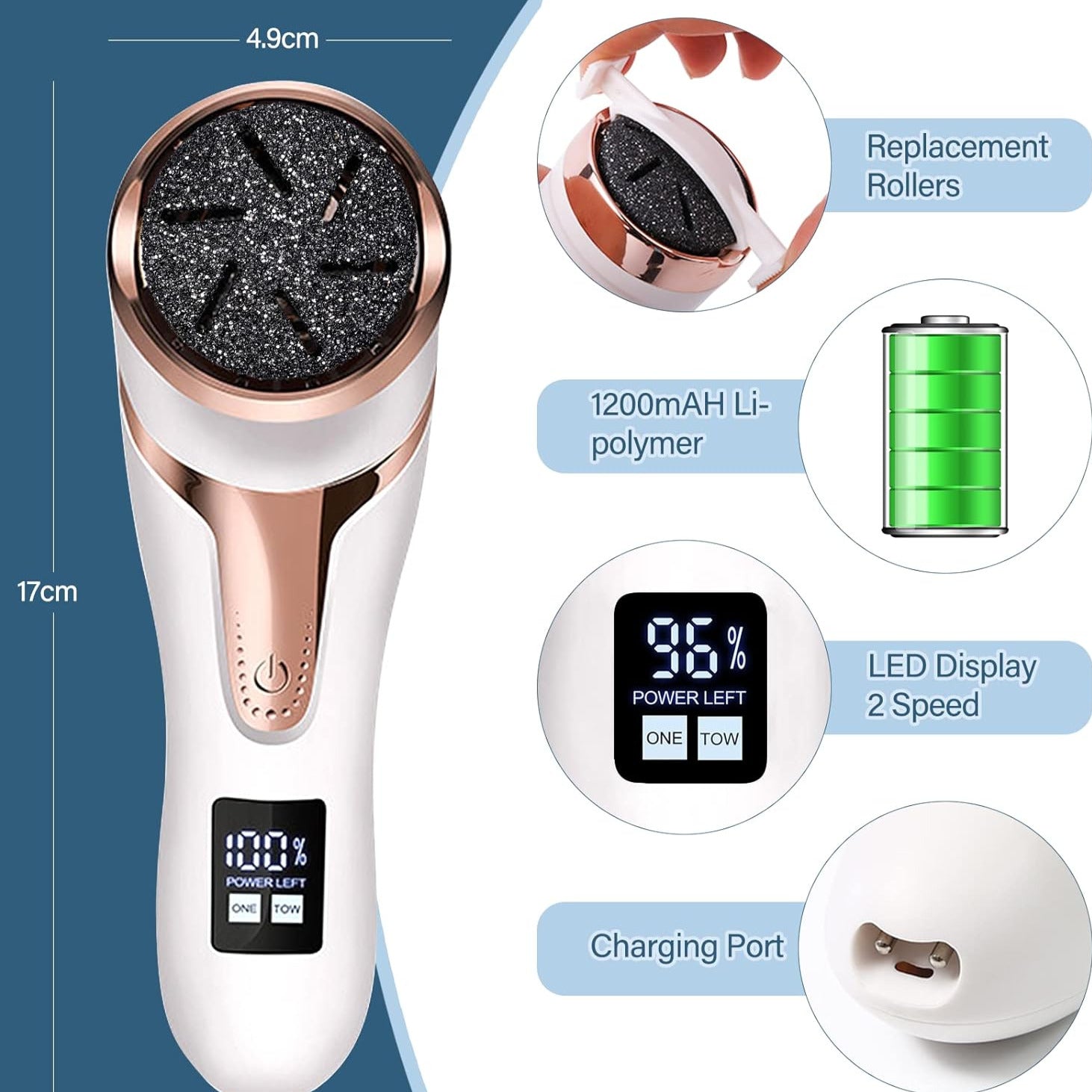 Electric Foot Grinder, Callus Remover Kit Sanding Roller Heads, Electric Foot File Heel Repair Professional Pedicure Foot Care Kit For Dead Hard Cracked Dry Skin