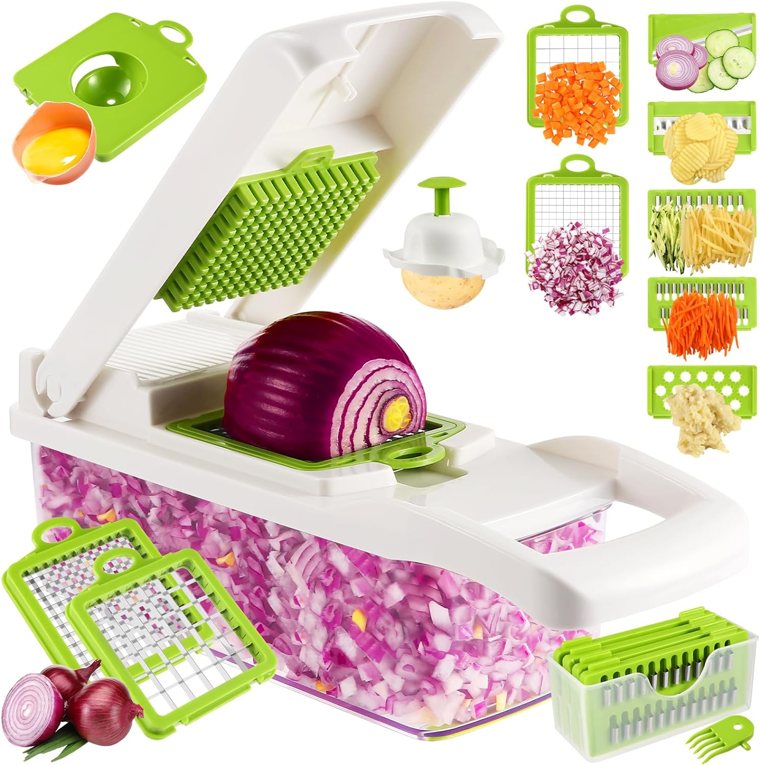 12-in-1 Multifunctional Vegetable Cutter Set - Precision Slicing, Dicing, Spiralizing, Excavating Onion Chopper, Salad Maker Carrot and Garlic With Container, All-in-One Effortless Kitchen Assistant