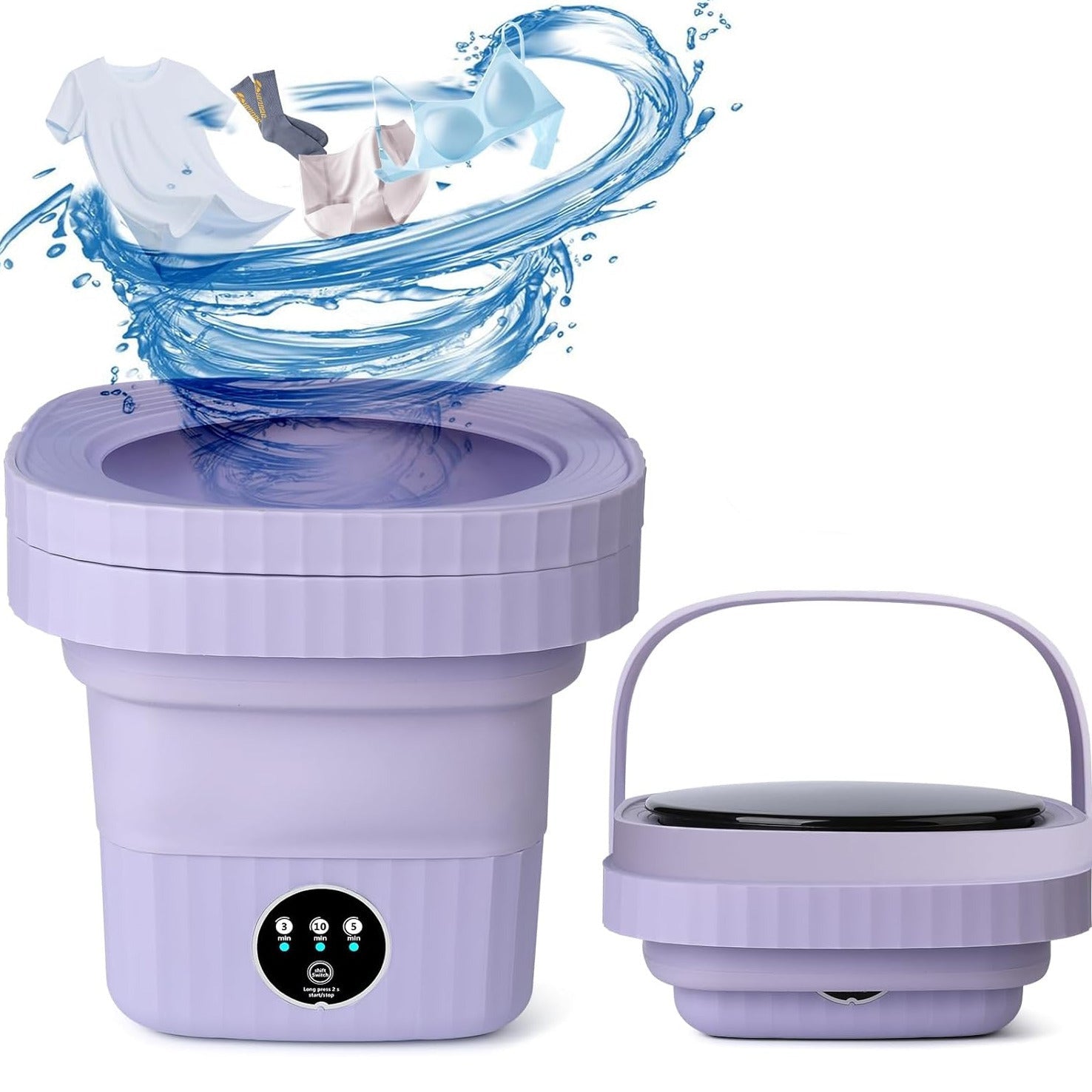 Portable Foldable Mini 8L Washing Machine Small Travel Washer With 3 Modes Timing Cleaning With Soft Spin And Draining For Household Clothes, Socks, Underwear, Baby Clothes, Towels and Small Items