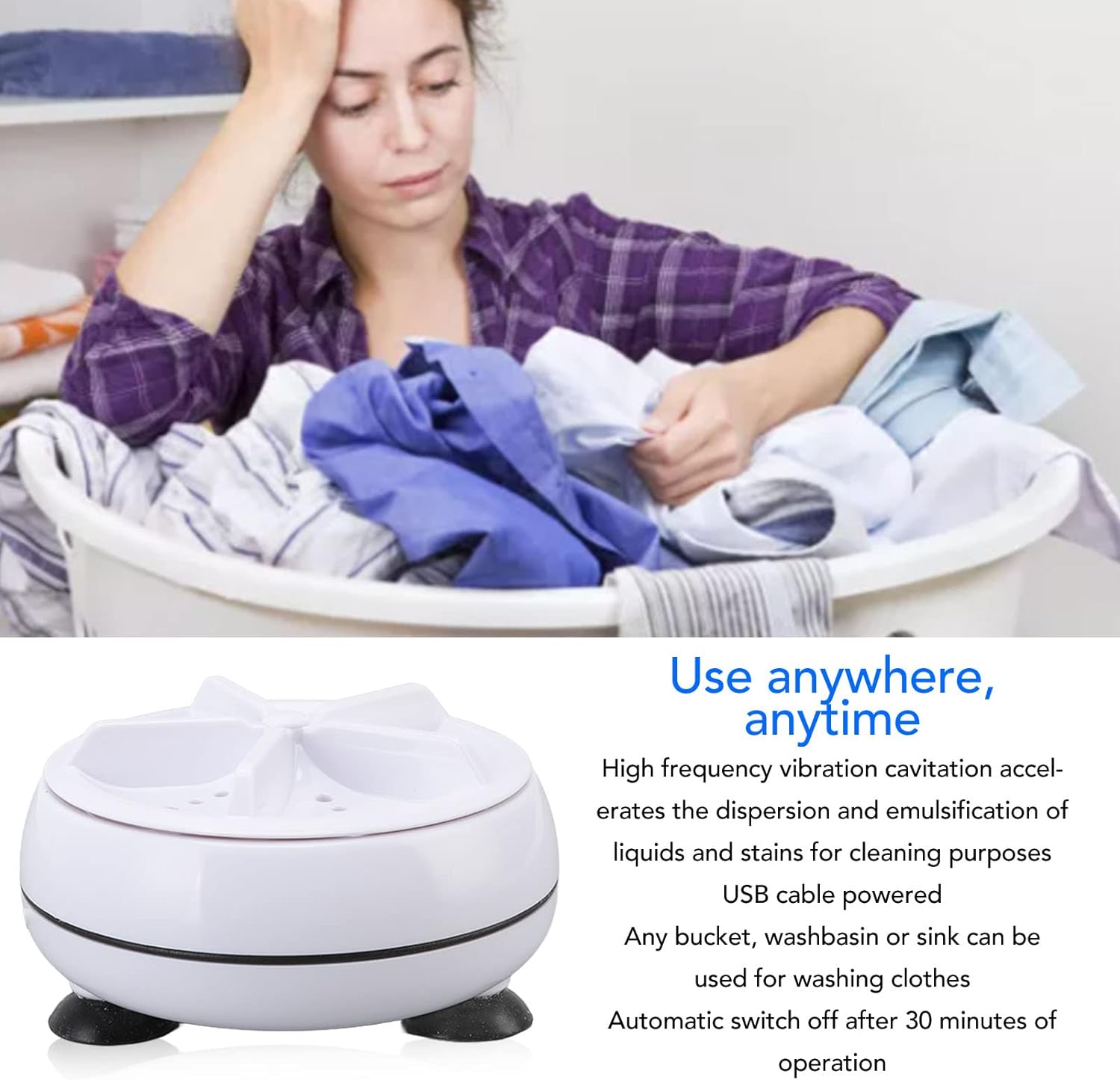 Portable Mini Ultrasonic Automatic Low Noise Washing Machine Turbo Washer With USB Power Efficient Laundry , Perfect Companion For Travel, Camping, & Dorm Living