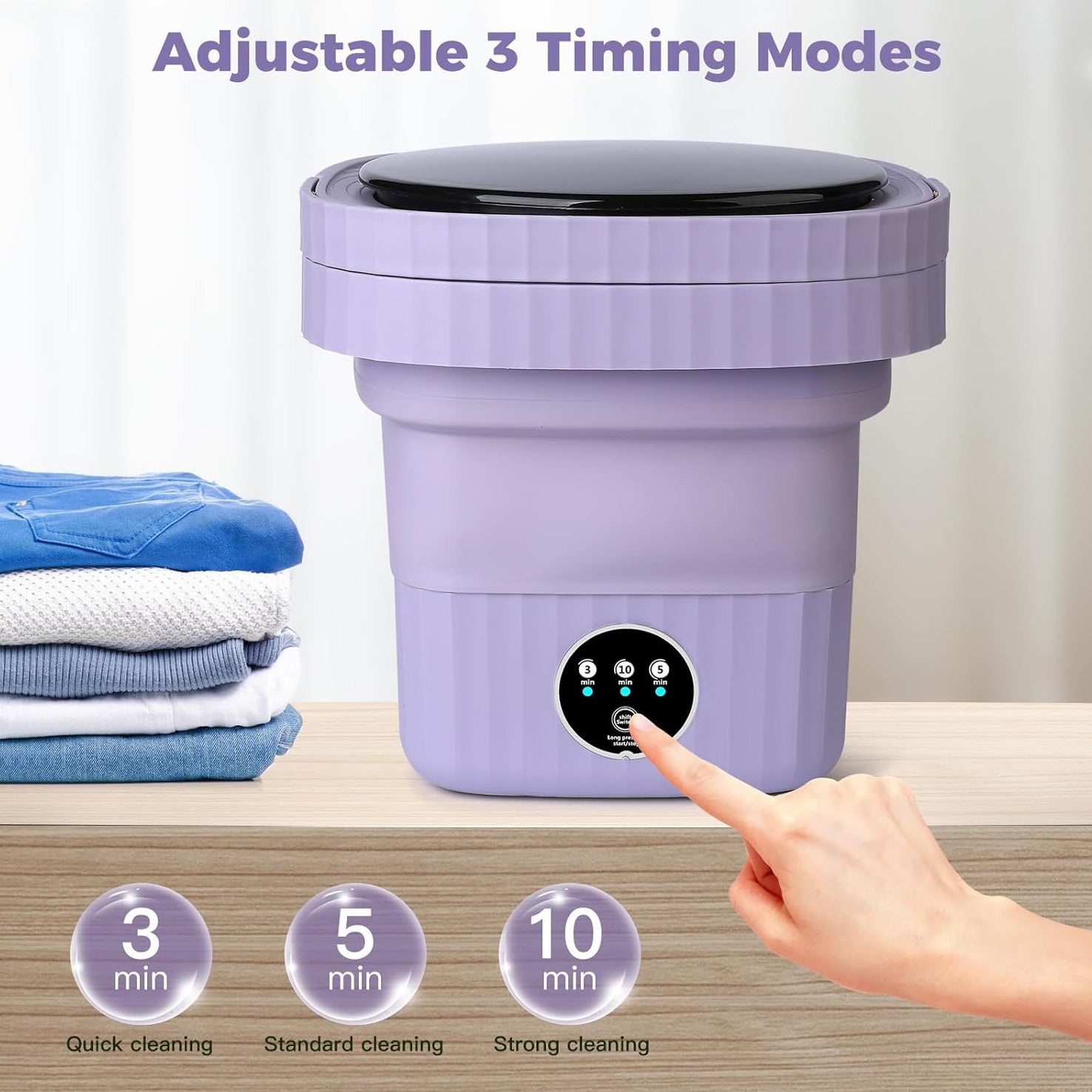 Portable Foldable Mini 8L Washing Machine Small Travel Washer With 3 Modes Timing Cleaning With Soft Spin And Draining For Household Clothes, Socks, Underwear, Baby Clothes, Towels and Small Items