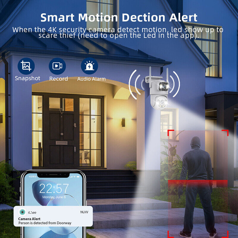 Dual Lens Wifi IP Camera Wireless Outdoor CCTV PTZ Home Security IR Cam