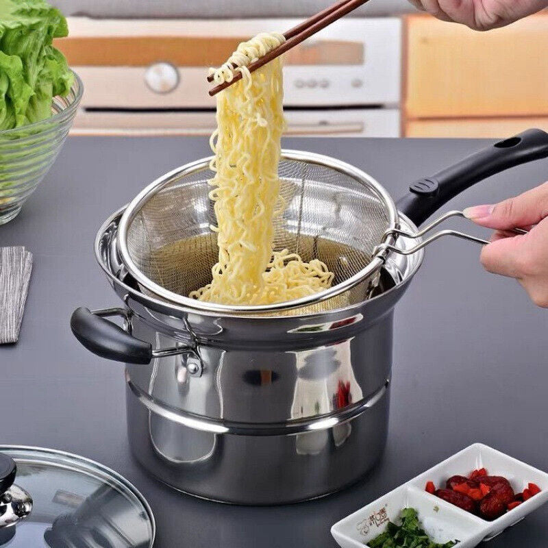 4PCS/SET STAINLESS STEEL CHIP PAN CHIPPAN FRYER POT with LID & BASKET
