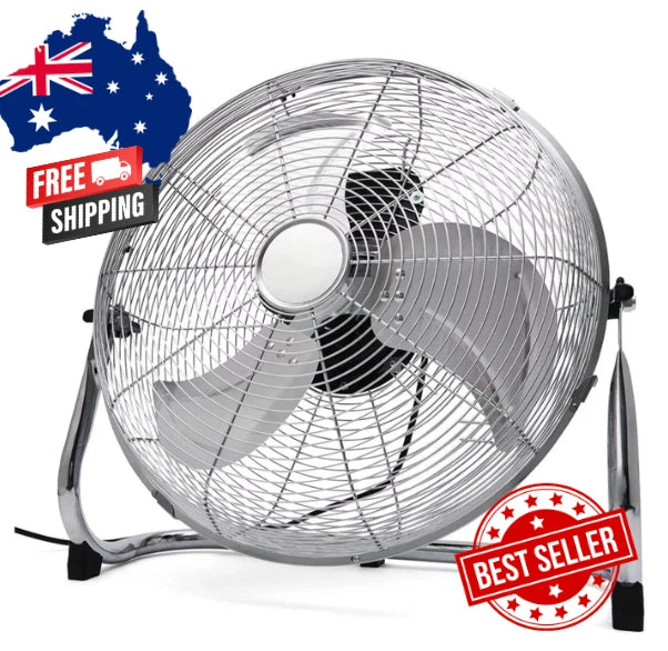 40cm Portable High Velocity Metal Floor Fan Chrome w/ Carry Handle New AU Stock