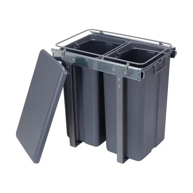 2 Section Under the Sink Pull Out Dual Rubbish Bins Kitchen Cupboard Trash AU