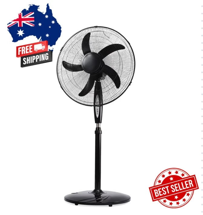 50cm Pedestal Fan Oscillating 3 Speeds Tilt Adjustable, Timer, Remote, Black