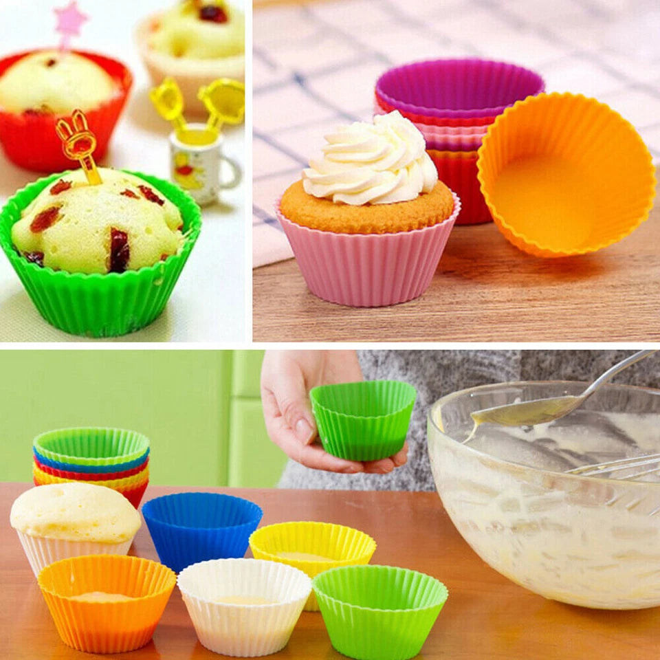 Up to 25x Round Cup Cake Silicone Baking Mould Cupcake Case DIY Bake Mold Muffin