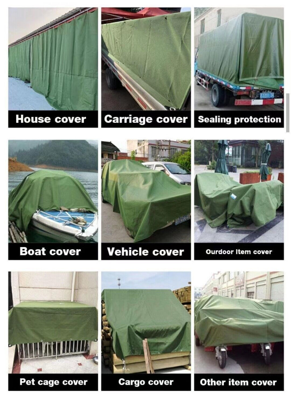 3 Sizes Heavy Duty Canvas Tarp Waterproof Tarpaulin Sun Blocked Dustproof Army