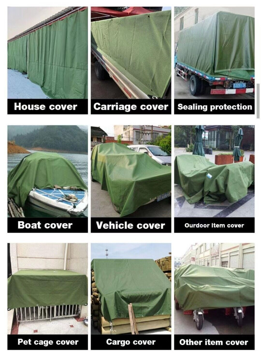 3 Sizes Heavy Duty Canvas Tarp Waterproof Tarpaulin Sun Blocked Dustproof Army