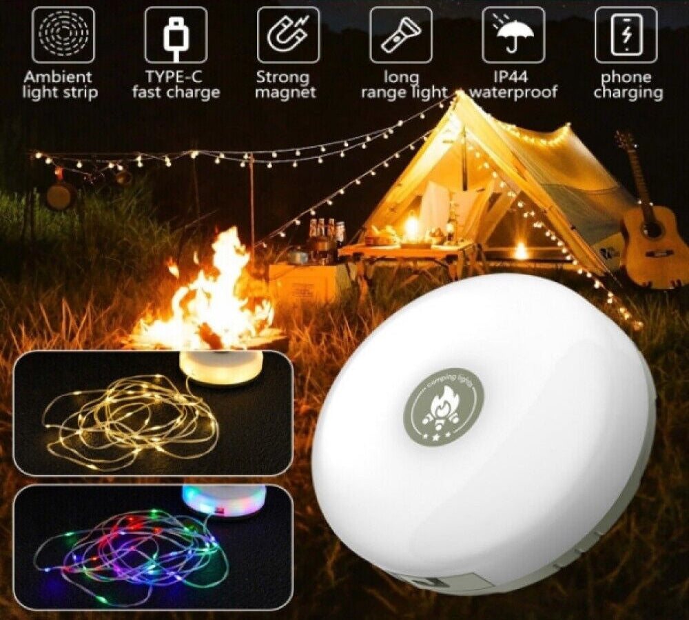 10M 2In 1 LED Camping String Lights Portable Stowable Retractable Fairy Lights