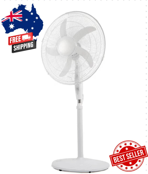 50cm Pedestal Fan Oscillating 3 Speeds Tilt Adjustable, Timer, Remote, White