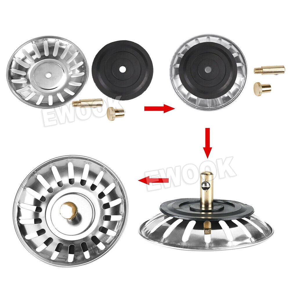 2X High Quality Stainless Steel Kitchen Waste Sink Drain Strainer Plug Stopper