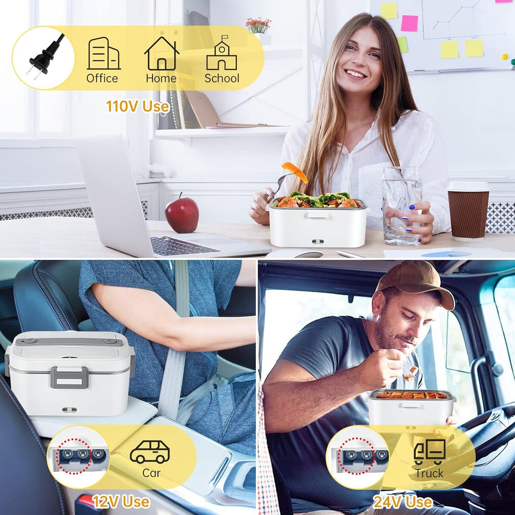 Electric Lunch Box Food Heater Upgraded High Power 75W  With Removable Stainless Steel, 12V, 24V, 110V Portable Self Heating Lunch Box For Car/Truck/Office 1.8L Large Capacity Leakproof Food Warmer