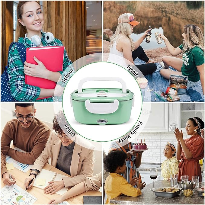 Portable Electric Lunchbox 1.5L | 2-in-1 Food Warmer with 360° Heating, Stainless Steel & Leak-Proof Design for Car/Office/Travel