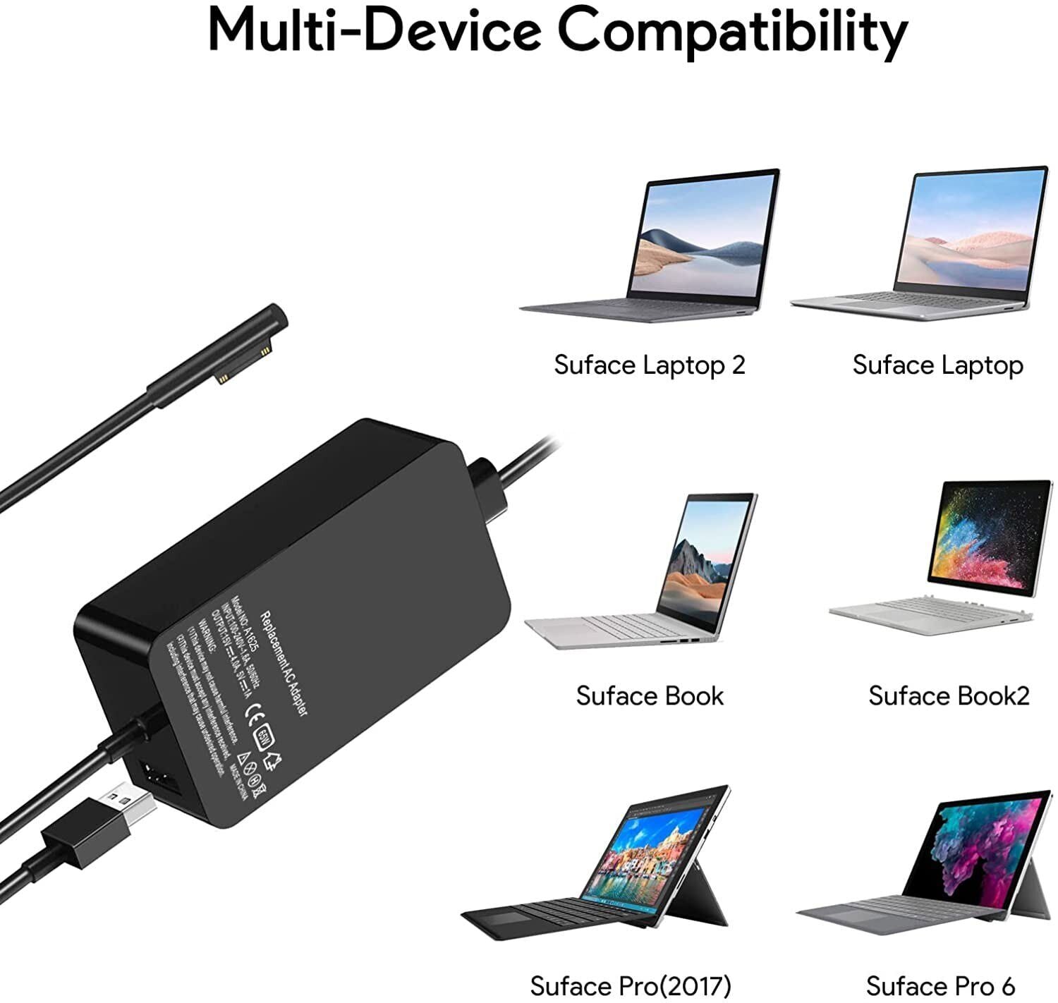 65W Power Supply Charger for Microsoft Surface Book Pro 3 4 5 6 7