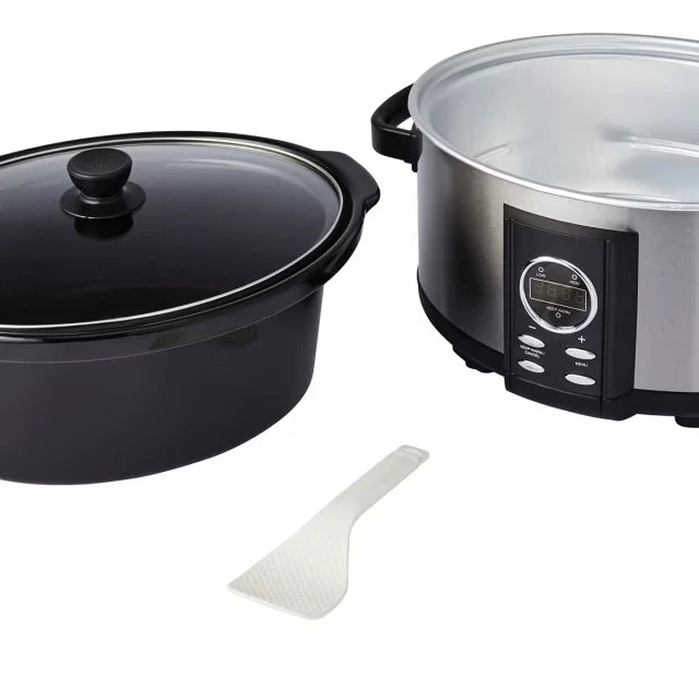 Slow Cooker 6.5L Removable Ceramic Crock Insert Pot & Glass Lid LED Keep Warm