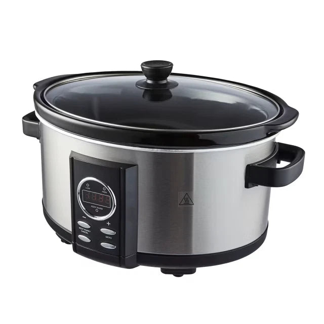 Slow Cooker 6.5L Removable Ceramic Crock Insert Pot & Glass Lid LED Keep Warm