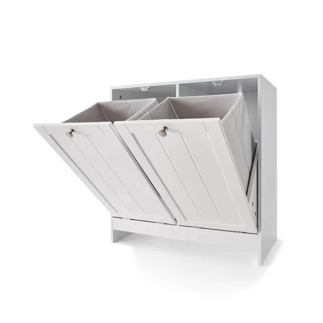 Tilt-Out White Laundry Hamper Cabinet Storage Shelf Washing Clothes Free Postage