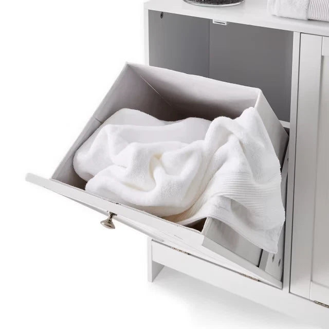 Tilt-Out White Laundry Hamper Cabinet Storage Shelf Washing Clothes Free Postage