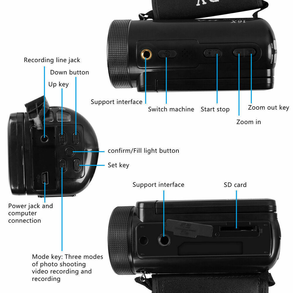 1080P Digital Video Camera Camcorder Youtube Vlogging Recorder W/Microphone
