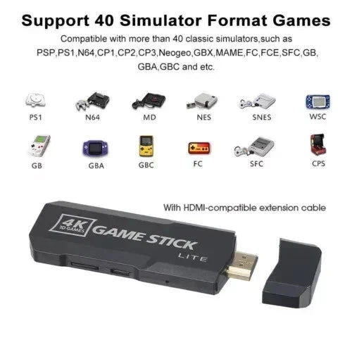 4K HDMI Retro Game Stick Console 23,000+ Games Wireless TV Gaming System 2 Controllers
