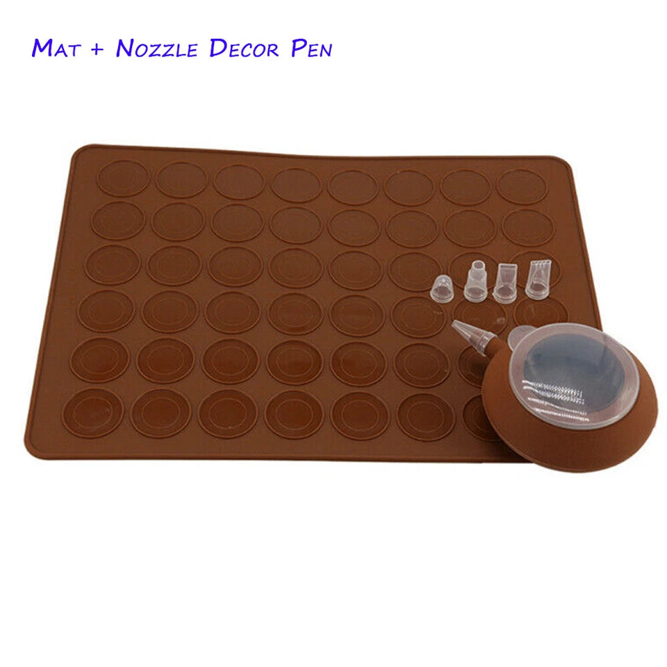 30/48 Cavities Macaron Macaroon Baking Mat Cake Silicone Tray Sheet 4 Nozzles
