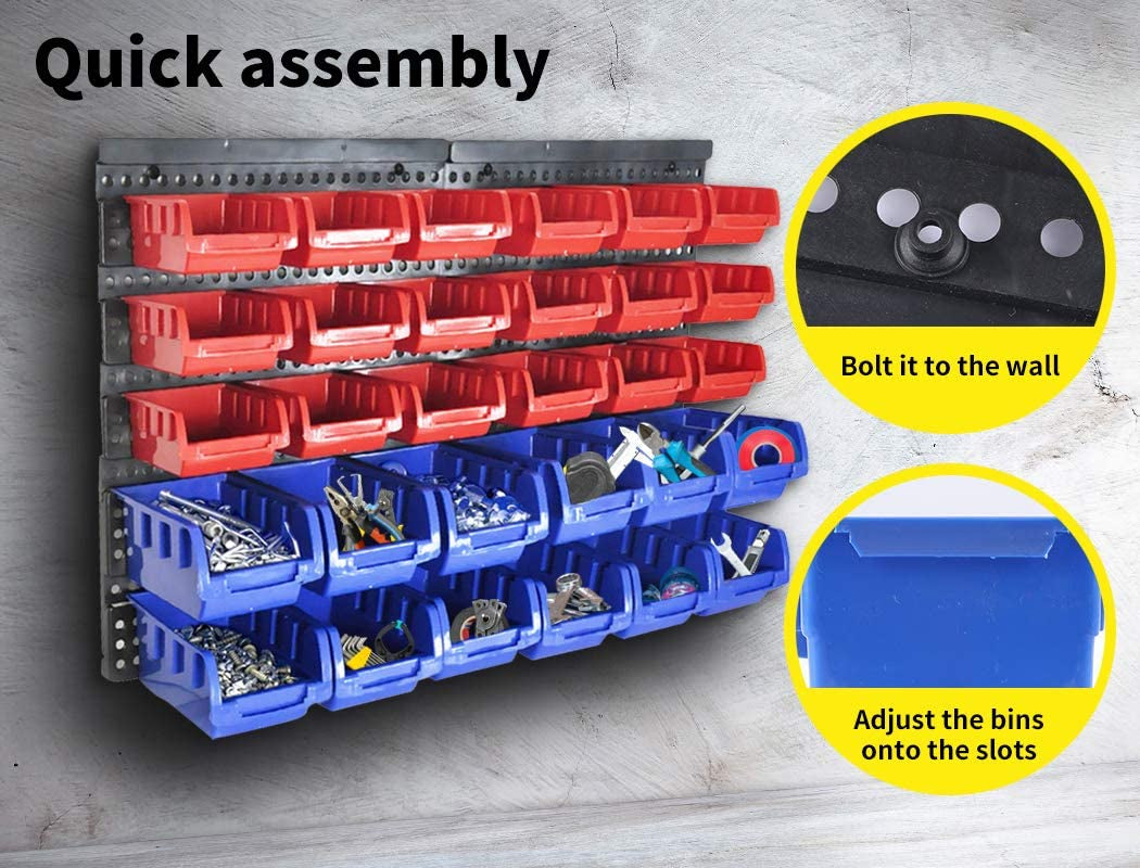30 Tool Storage Bins Parts Organizer Wall Mounted Garage Workshop Box Shed Rack