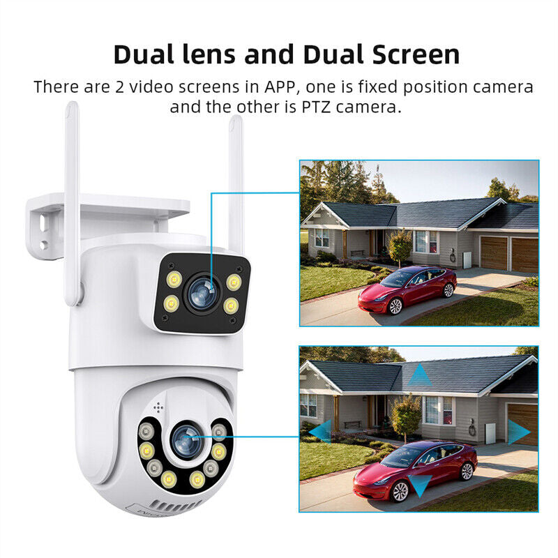 Dual Lens Wifi IP Camera Wireless Outdoor CCTV PTZ Home Security IR Cam
