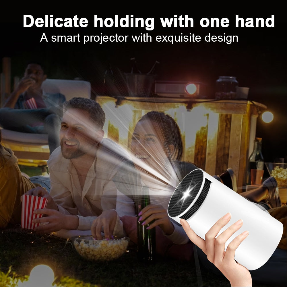 Mini 4K DH Portable Wireless Projector Companion for Home Theater Presentations and Outdoor Cinema, HY300, Android 11.0, 720P, 1080P, 4K, 200ANSI, BT5.0, Adjustable Projection Angle