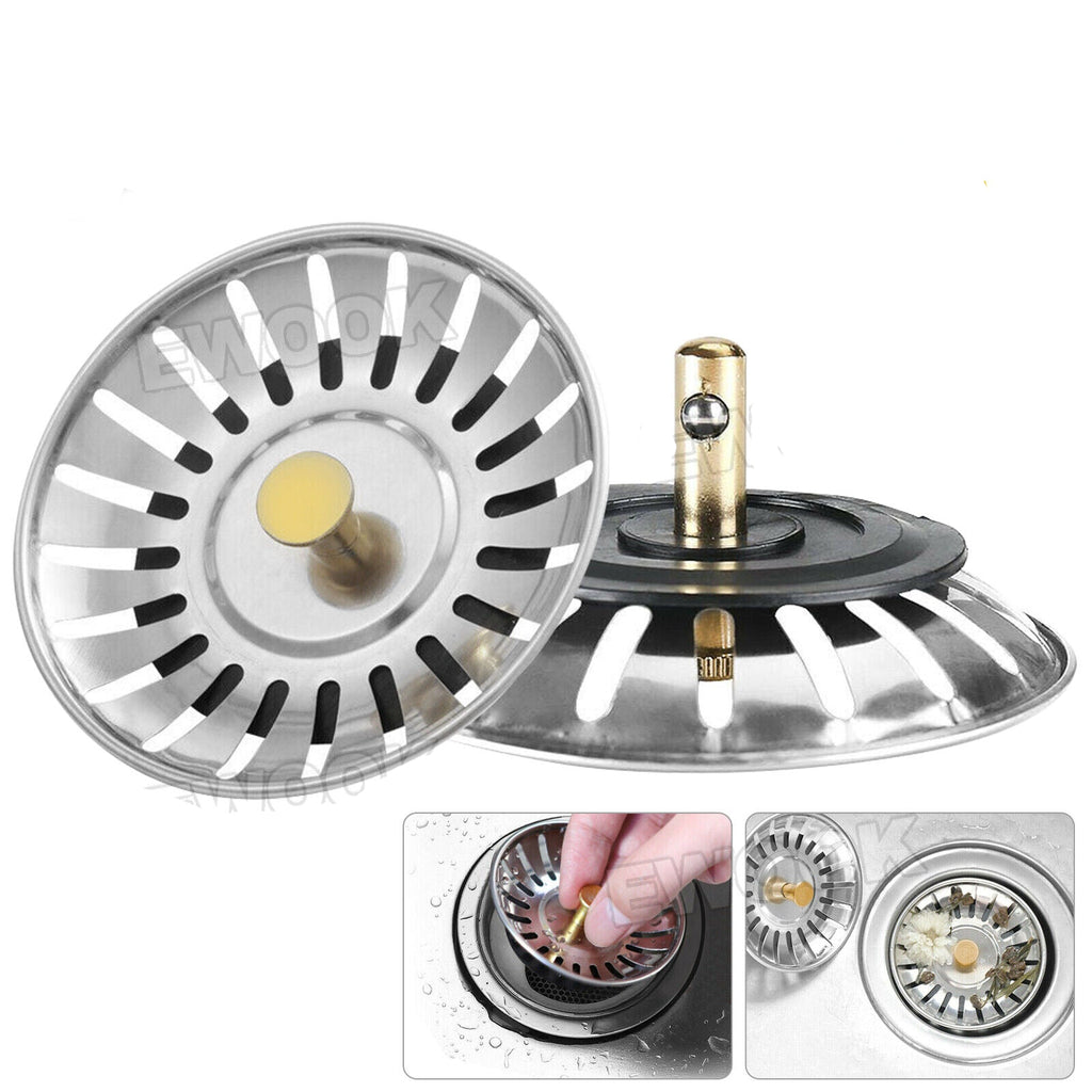 2X High Quality Stainless Steel Kitchen Waste Sink Drain Strainer Plug Stopper