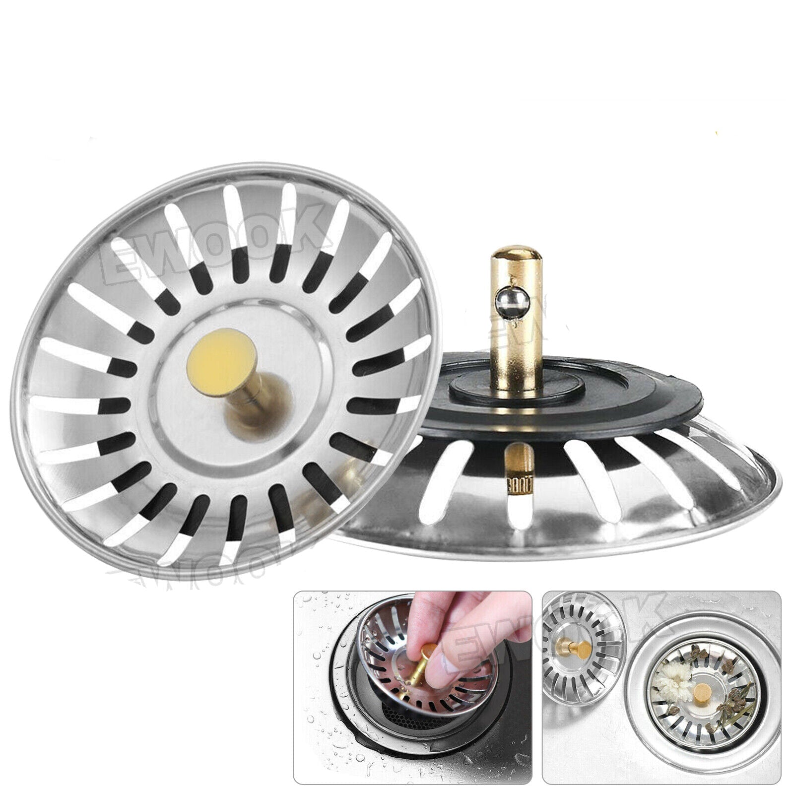 2X High Quality Stainless Steel Kitchen Waste Sink Drain Strainer Plug Stopper