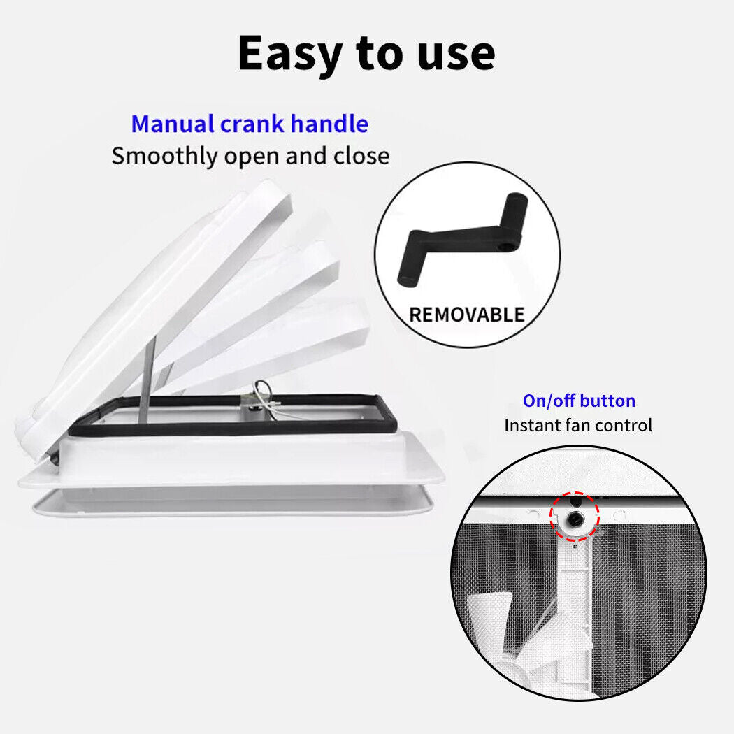 Caravan Roof Vent 355X355Mm 12V Fan RV Shower Hatch Flyscreen Motor Roof Vent